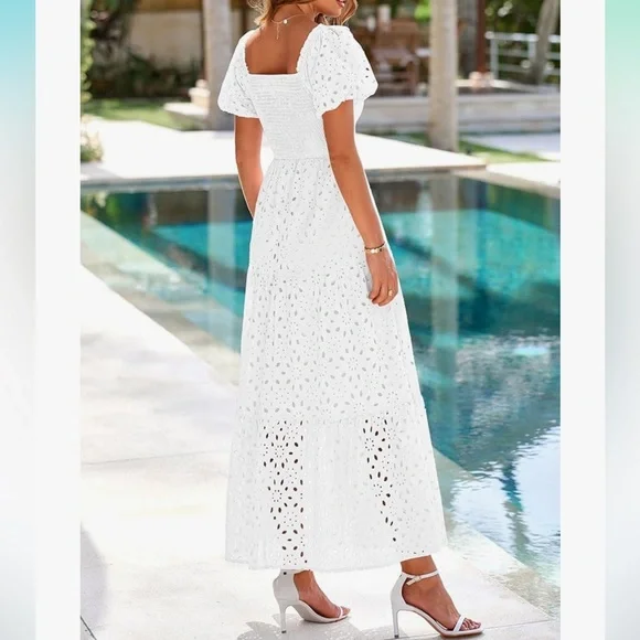 Elegant White Lace Maxi Dress - Picture 6 of 12
